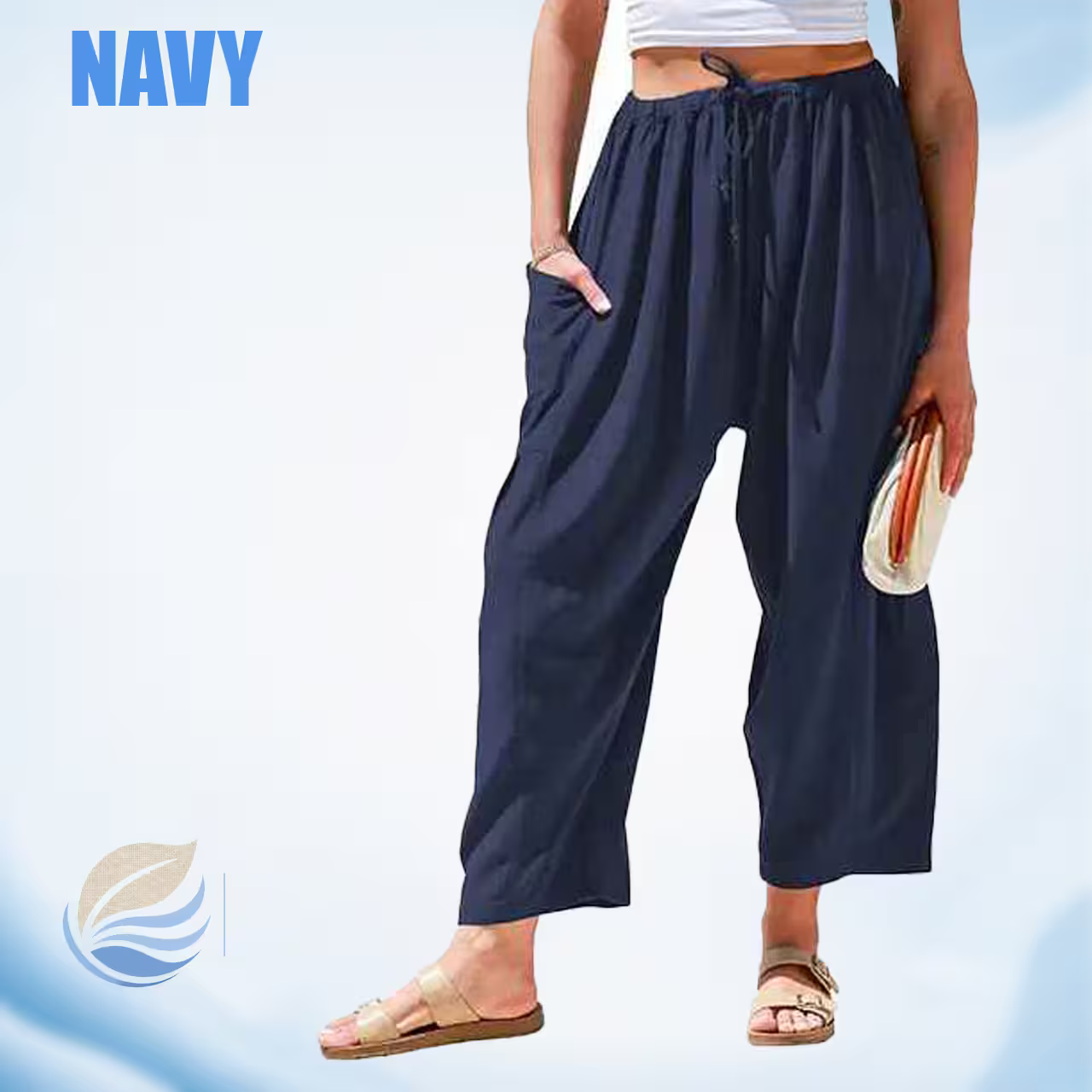 BreezyLinen - Women’s Relaxed Linen-Blend Palazzo Pants for Beach, Travel & Everyday Wear