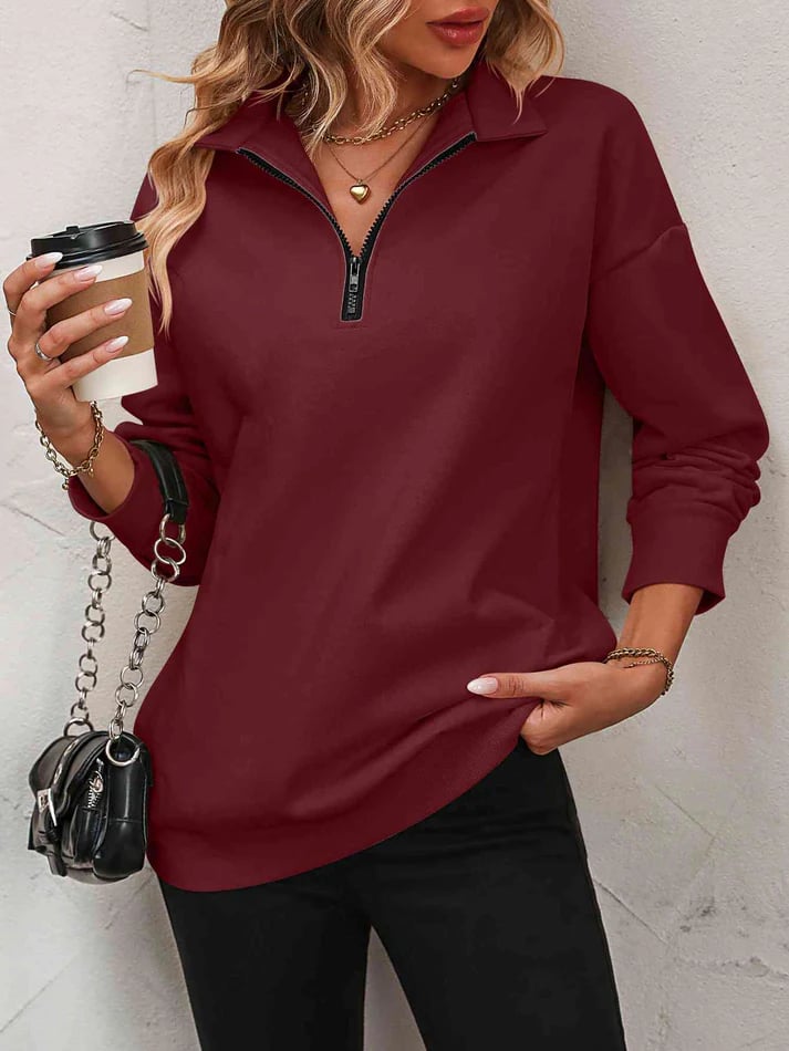 🔥Limited Time Discount 🔥Womens Zip-Up Dropped Shoulder Sweatshirt⏰