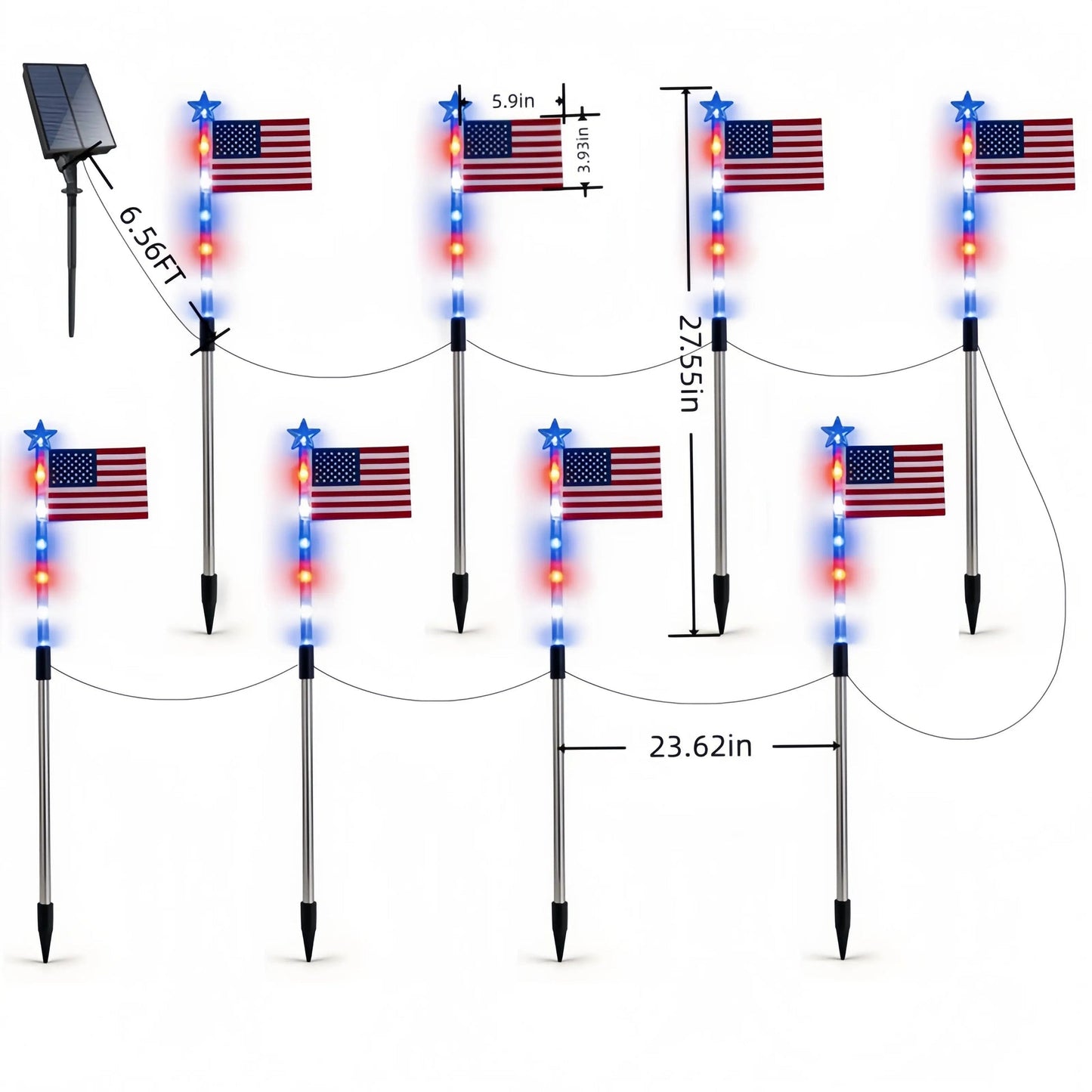 Solar American Flag Pathway Lights (8-Piece Set) - Patriotic Outdoor Garden Decor, Waterproof 4th of July Decorations