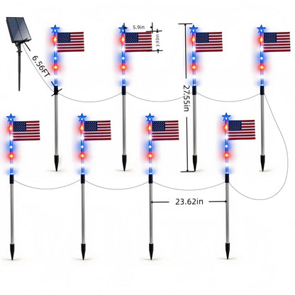 Solar American Flag Pathway Lights (8-Piece Set) - Patriotic Outdoor Garden Decor, Waterproof 4th of July Decorations