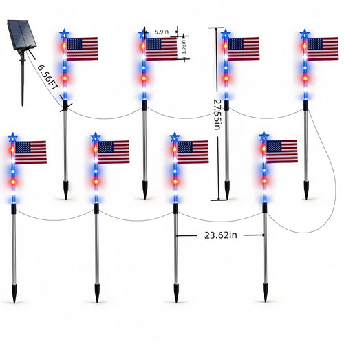 Solar American Flag Pathway Lights (8-Piece Set) - Patriotic Outdoor Garden Decor, Waterproof 4th of July Decorations