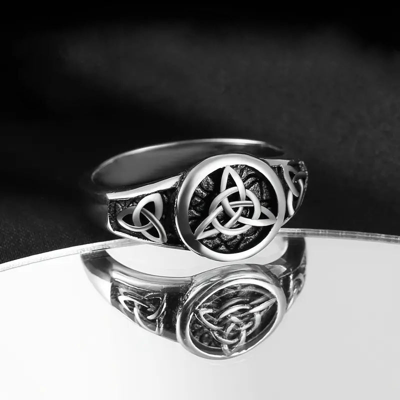 🔥Hot Sale 🔥Vintage Thai Silver Celtic Knot Trinity Talisman With Diamond Set Ring