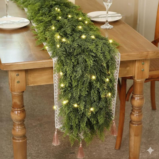 🔥Hot Sale 50% OFF🔥2PCS 6FT Pre-lit Christmas Cedar Garland with 50 LED Lights 140 Pine Tips Realistic Faux Greenery for Fireplace Table Mantle Wall Indoor Outdoor Winter Holiday Decorations Ornaments