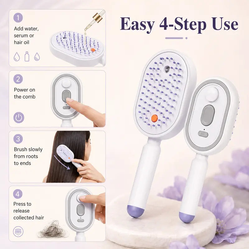 ❤️Flash Sale 50% OFF🔥Electric Mist Massage Hair Brush - Self-Cleaning Essential Oil Mist, Anti-Static Volumizing Hairbrush, Ideal Hair Care Gift