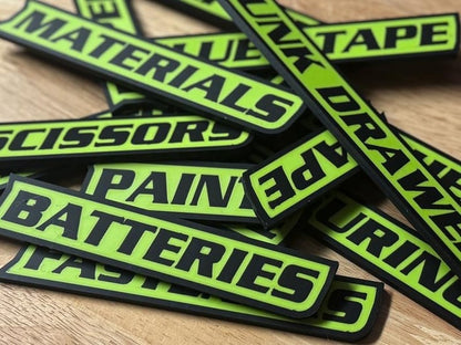 🔥Hot Sale 49% OFF - Custom Premium Magnetic Toolbox Labels for Tool Organization - 12 Pack of High Quality 3D Printed Personalized Magnets