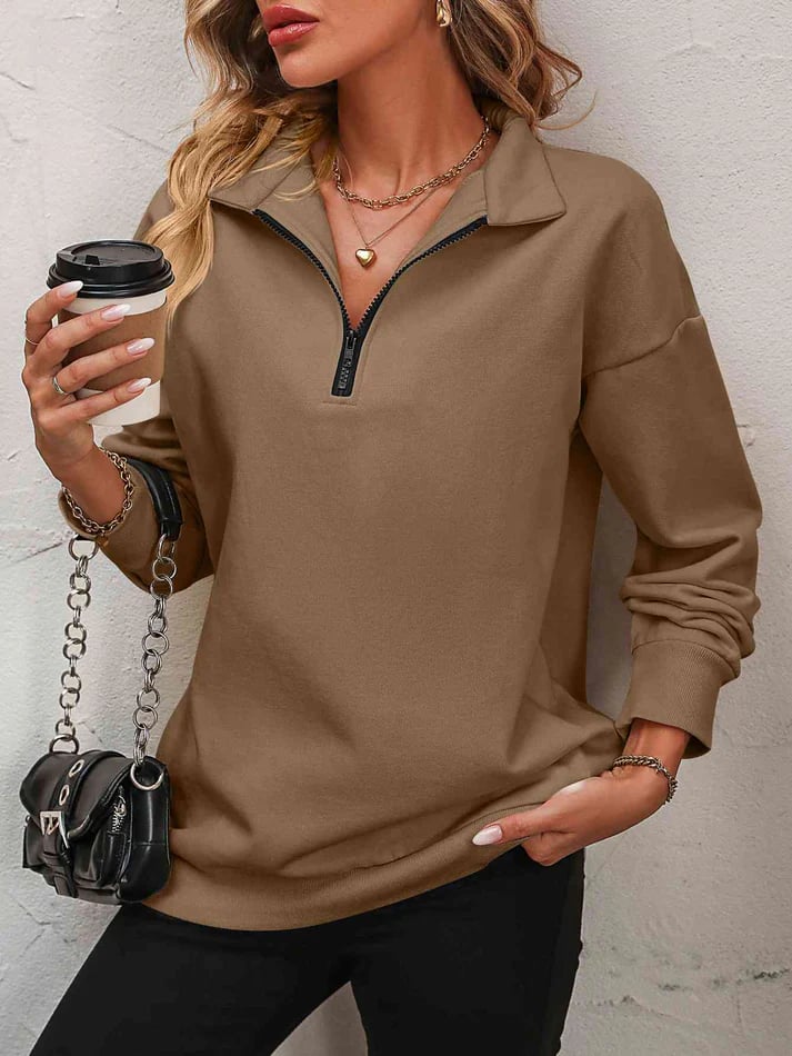 🔥Limited Time Discount 🔥Womens Zip-Up Dropped Shoulder Sweatshirt⏰