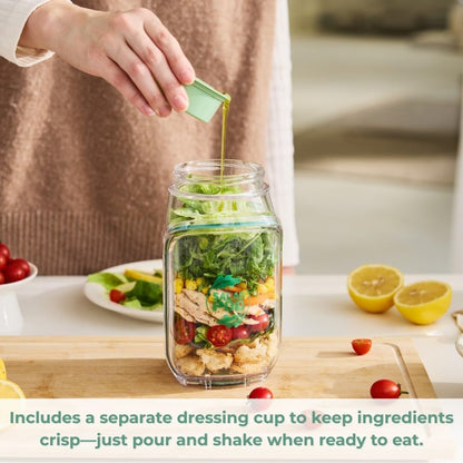 🔥LAST DAY SALE 50% OFF🔥Durable, shatterproof, leak-proof Mason jar-style salad container, perfect for home, office, outdoor use, and travel