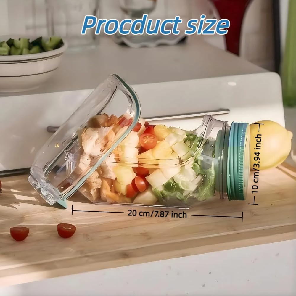 🔥LAST DAY SALE 50% OFF🔥Durable, shatterproof, leak-proof Mason jar-style salad container, perfect for home, office, outdoor use, and travel