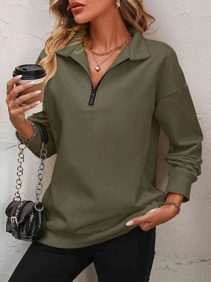 🔥Limited Time Discount 🔥Womens Zip-Up Dropped Shoulder Sweatshirt⏰