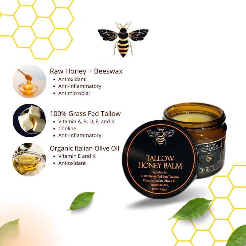 🔥This Week's Special Price $14.99🍊Terra LotusTM Organic Grass-Fed Beef Tallow Balm with Raw Honey