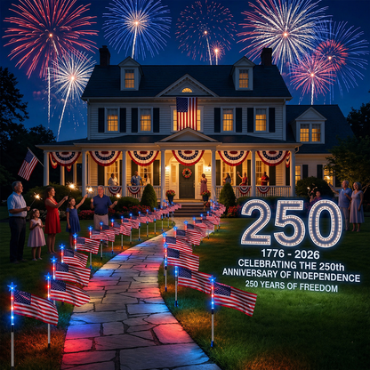 Solar American Flag Pathway Lights (8-Piece Set) - Patriotic Outdoor Garden Decor, Waterproof 4th of July Decorations