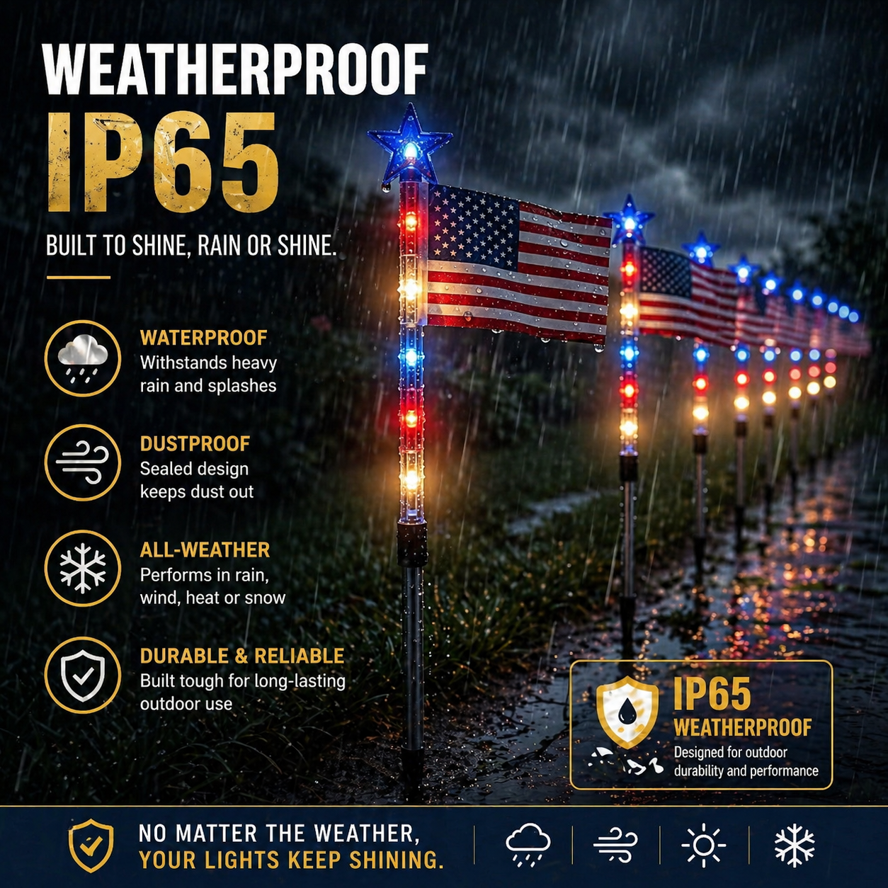 Solar American Flag Pathway Lights (8-Piece Set) - Patriotic Outdoor Garden Decor, Waterproof 4th of July Decorations
