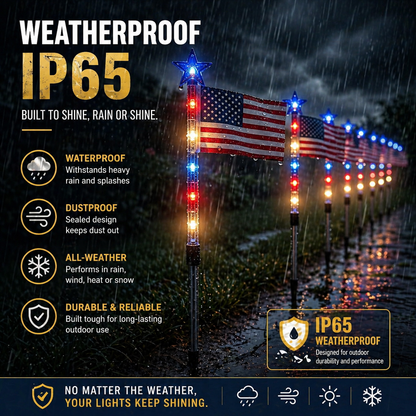 Solar American Flag Pathway Lights (8-Piece Set) - Patriotic Outdoor Garden Decor, Waterproof 4th of July Decorations