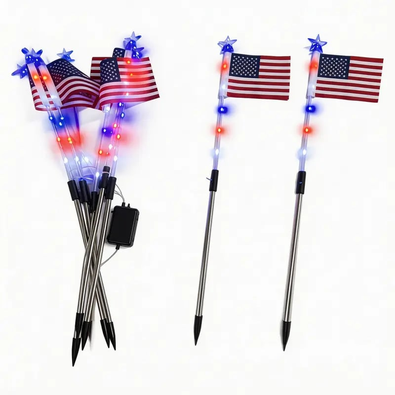 Solar American Flag Pathway Lights (8-Piece Set) - Patriotic Outdoor Garden Decor, Waterproof 4th of July Decorations