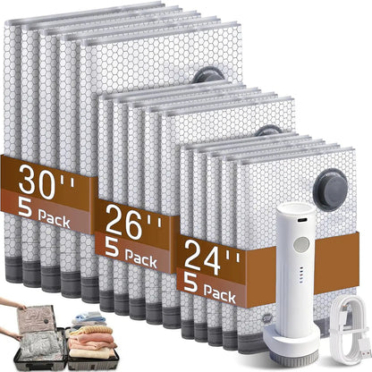 [2026 Upgraded VacBrid] Cordless Vacuum Compression Bag Set – 15 Pack