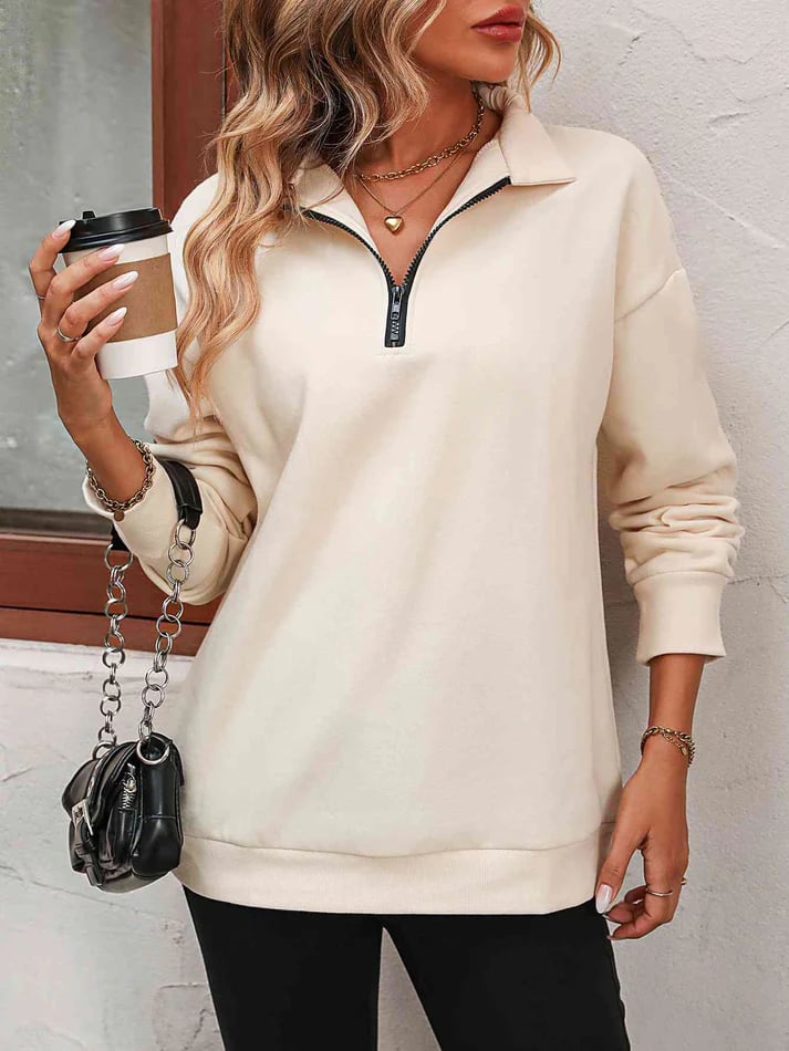 🔥Limited Time Discount 🔥Womens Zip-Up Dropped Shoulder Sweatshirt⏰