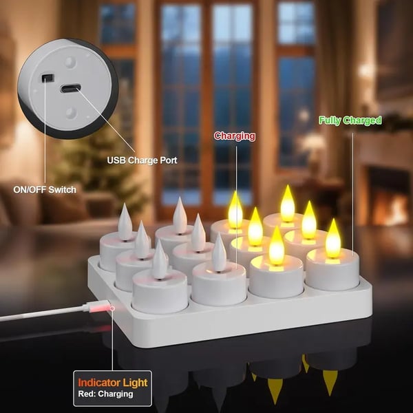 🔥Hot Sale 50% OFF🔥Flameless Candles, 2025 12pcs USB Rechargeable Tea Lights Candles