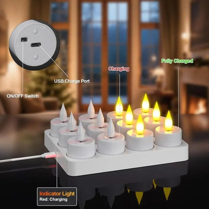 🔥Hot Sale 50% OFF🔥Flameless Candles, 2025 12pcs USB Rechargeable Tea Lights Candles