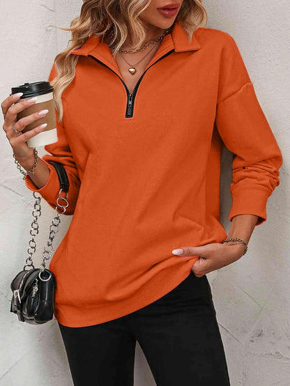 🔥Limited Time Discount 🔥Womens Zip-Up Dropped Shoulder Sweatshirt⏰