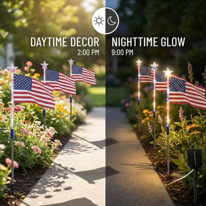 Solar American Flag Pathway Lights (8-Piece Set) - Patriotic Outdoor Garden Decor, Waterproof 4th of July Decorations