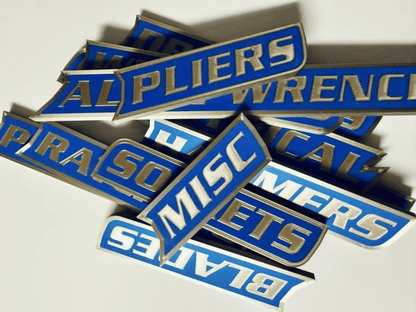 🔥Hot Sale 49% OFF - Custom Premium Magnetic Toolbox Labels for Tool Organization - 12 Pack of High Quality 3D Printed Personalized Magnets