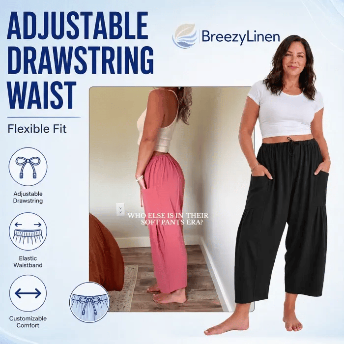 BreezeLinen - Women’s Relaxed Linen-Blend Palazzo Pants for Beach, Travel & Everyday Wear