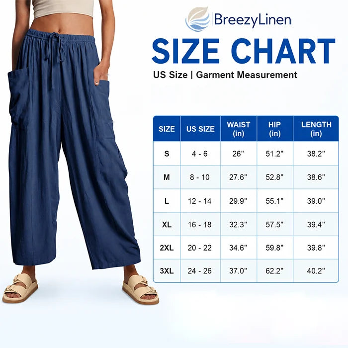 BreezeLinen - Women’s Relaxed Linen-Blend Palazzo Pants for Beach, Travel & Everyday Wear