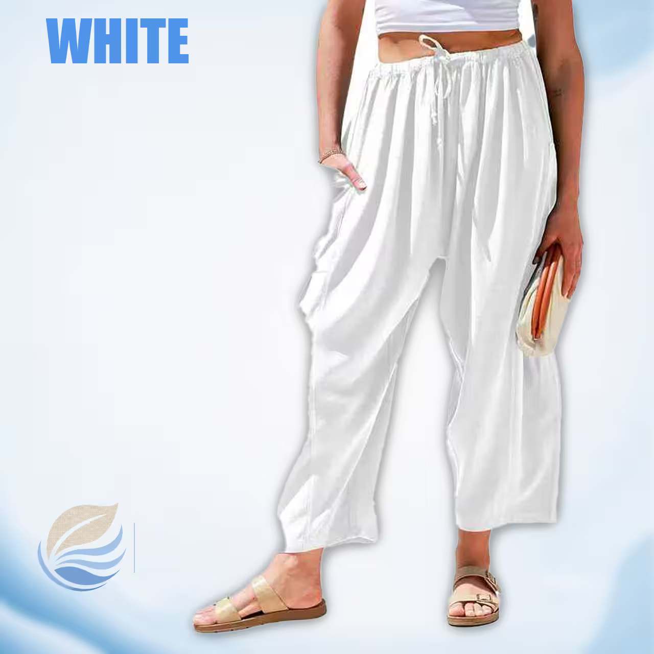 BreezyLinen - Women’s Relaxed Linen-Blend Palazzo Pants for Beach, Travel & Everyday Wear