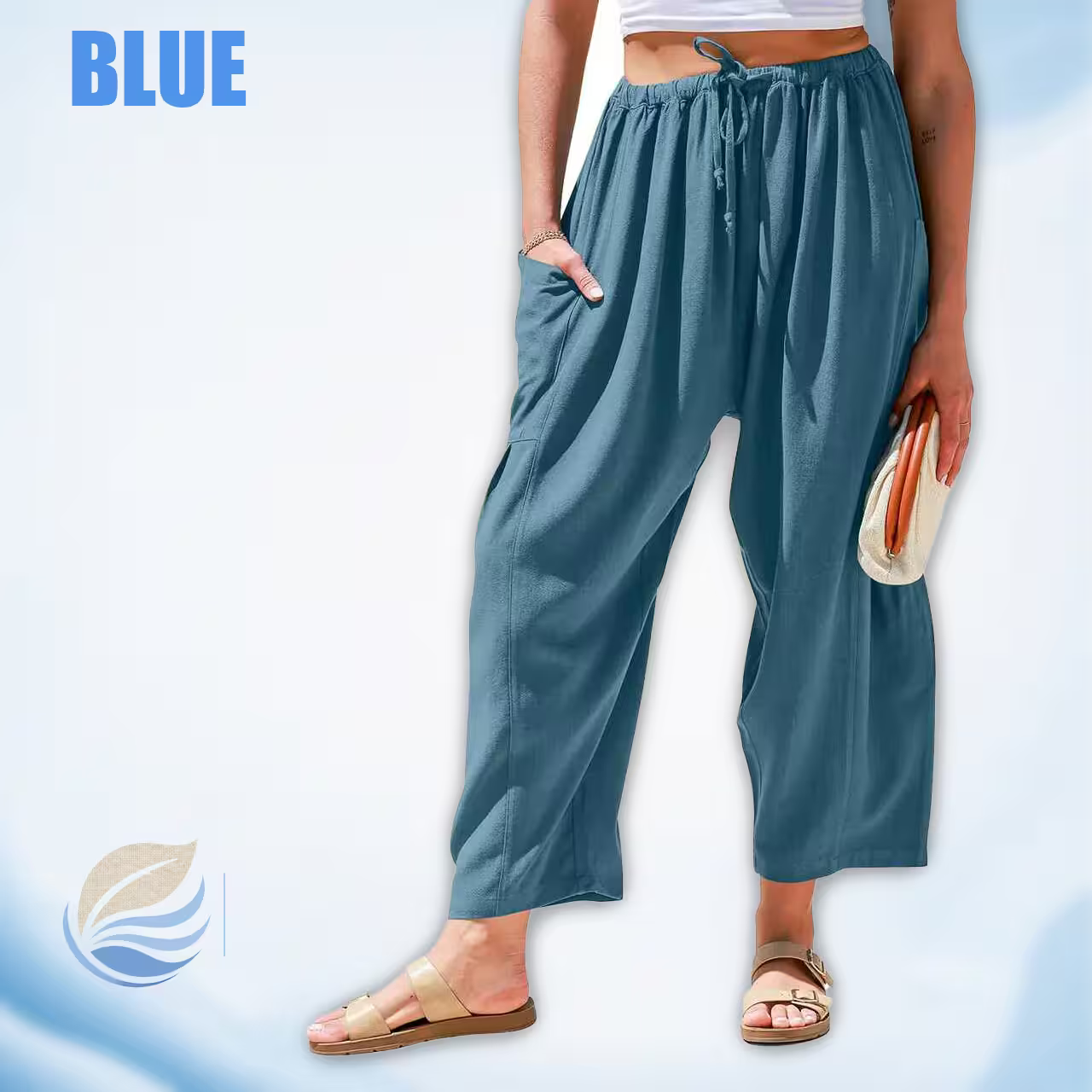 BreezyLinen - Women’s Relaxed Linen-Blend Palazzo Pants for Beach, Travel & Everyday Wear
