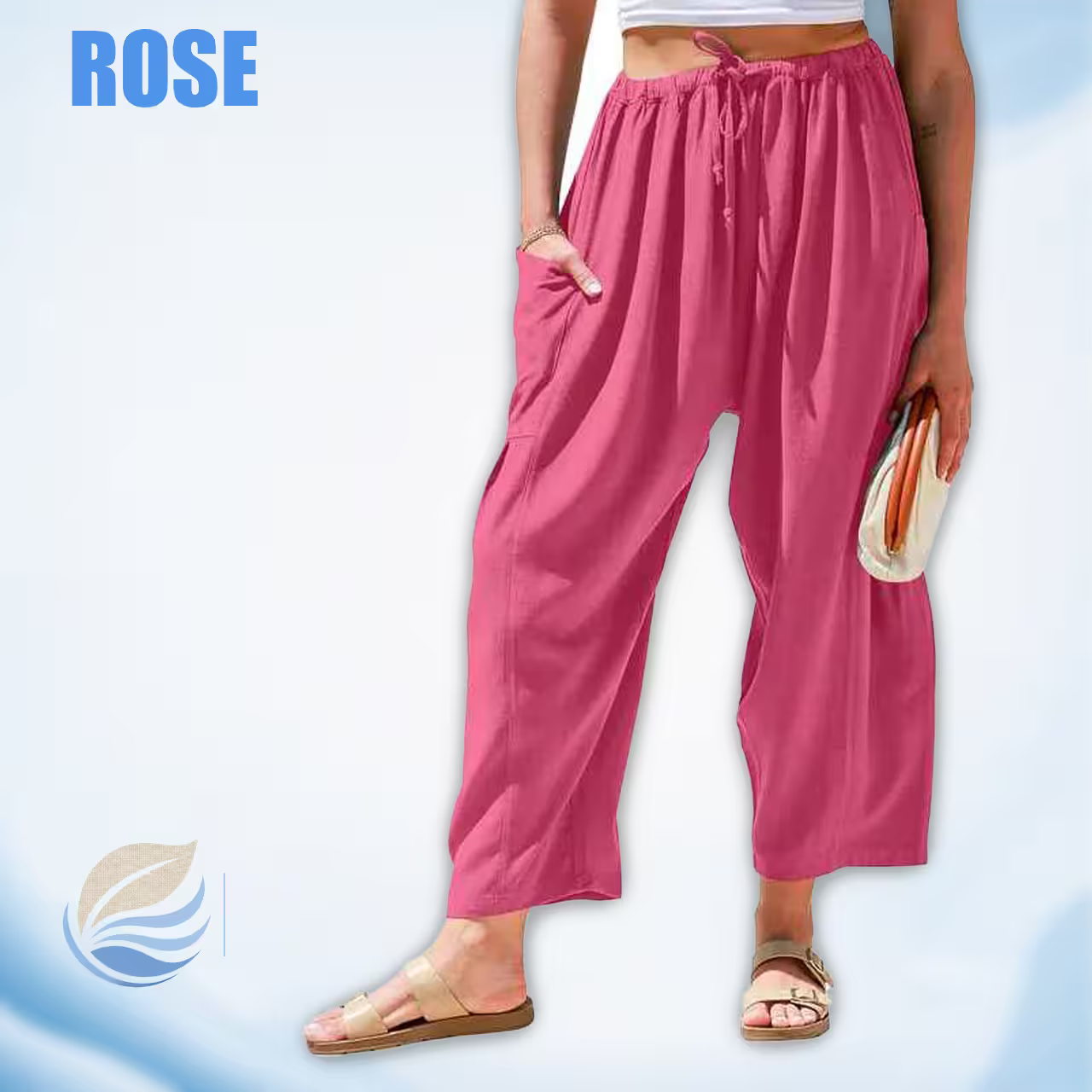 BreezyLinen - Women’s Relaxed Linen-Blend Palazzo Pants for Beach, Travel & Everyday Wear