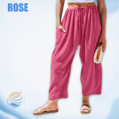 BreezyLinen - Women’s Relaxed Linen-Blend Palazzo Pants for Beach, Travel & Everyday Wear