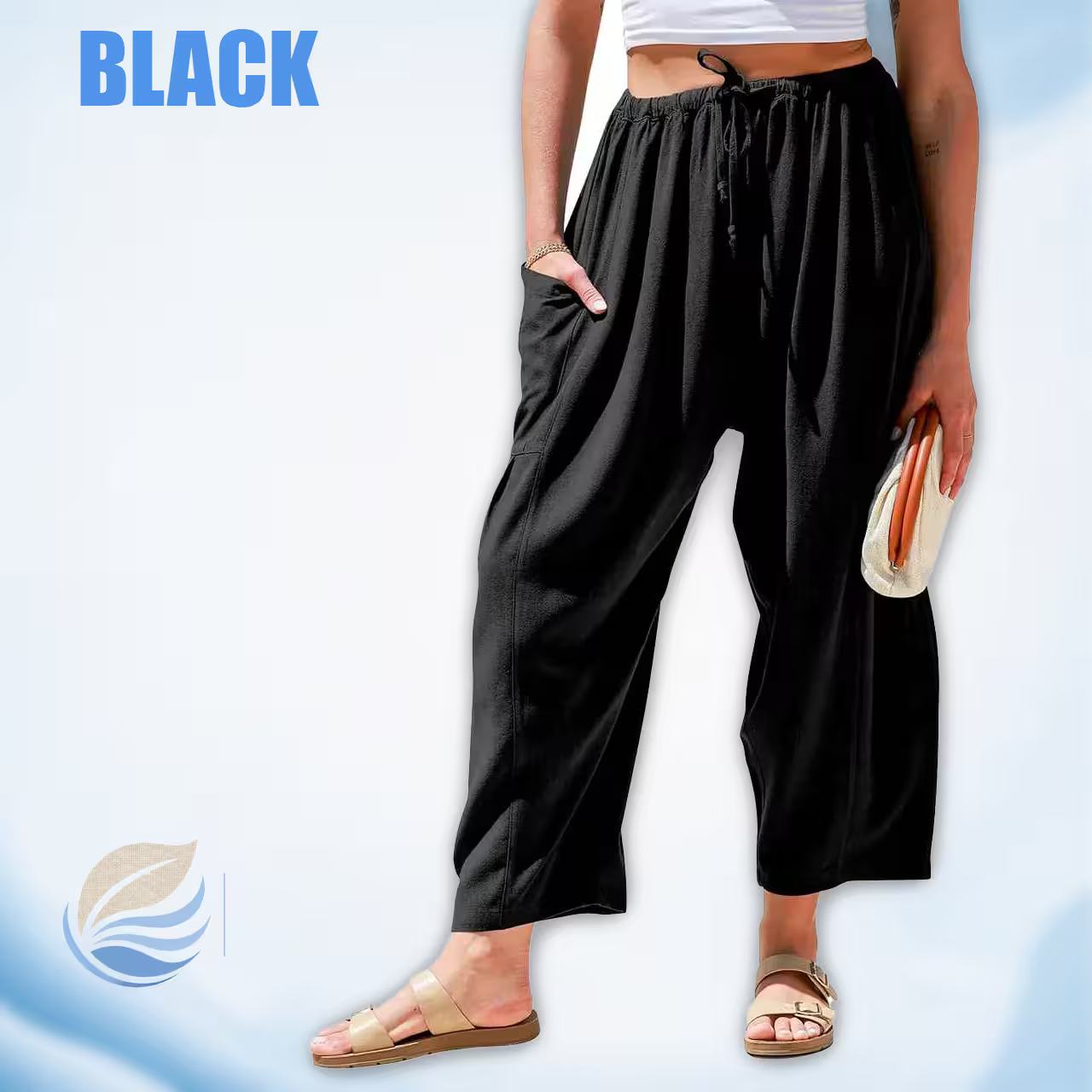 BreezyLinen - Women’s Relaxed Linen-Blend Palazzo Pants for Beach, Travel & Everyday Wear