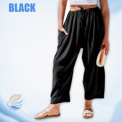 BreezyLinen - Women’s Relaxed Linen-Blend Palazzo Pants for Beach, Travel & Everyday Wear
