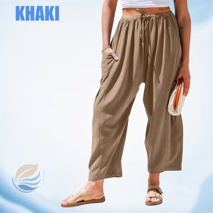 BreezyLinen - Women’s Relaxed Linen-Blend Palazzo Pants for Beach, Travel & Everyday Wear