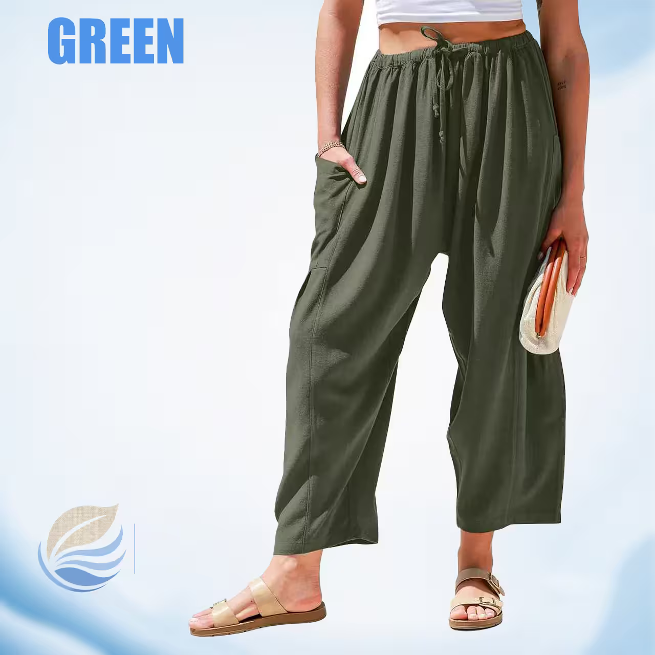 BreezyLinen - Women’s Relaxed Linen-Blend Palazzo Pants for Beach, Travel & Everyday Wear