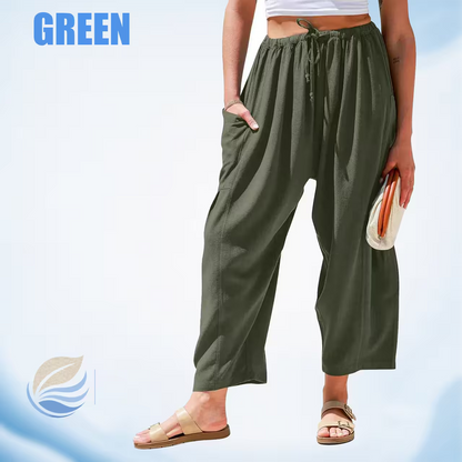 BreezyLinen - Women’s Relaxed Linen-Blend Palazzo Pants for Beach, Travel & Everyday Wear