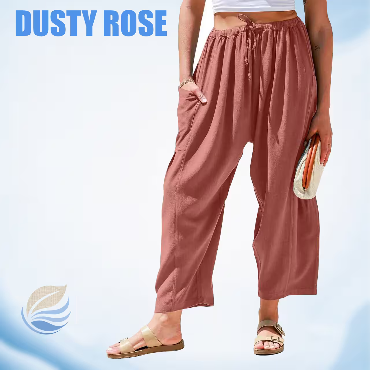 BreezyLinen - Women’s Relaxed Linen-Blend Palazzo Pants for Beach, Travel & Everyday Wear