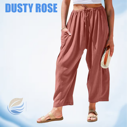 BreezyLinen - Women’s Relaxed Linen-Blend Palazzo Pants for Beach, Travel & Everyday Wear