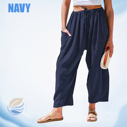BreezyLinen - Women’s Relaxed Linen-Blend Palazzo Pants for Beach, Travel & Everyday Wear