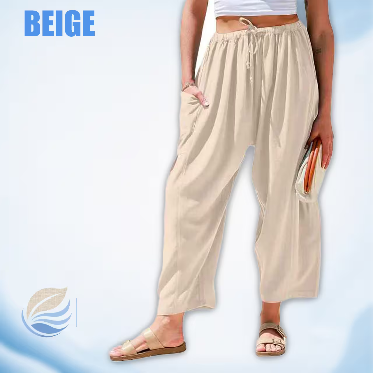 BreezyLinen - Women’s Relaxed Linen-Blend Palazzo Pants for Beach, Travel & Everyday Wear