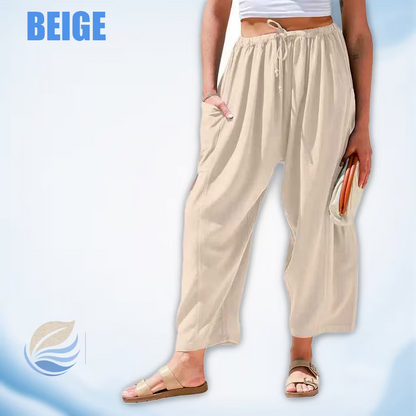 BreezyLinen - Women’s Relaxed Linen-Blend Palazzo Pants for Beach, Travel & Everyday Wear