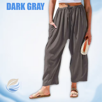 BreezyLinen - Women’s Relaxed Linen-Blend Palazzo Pants for Beach, Travel & Everyday Wear