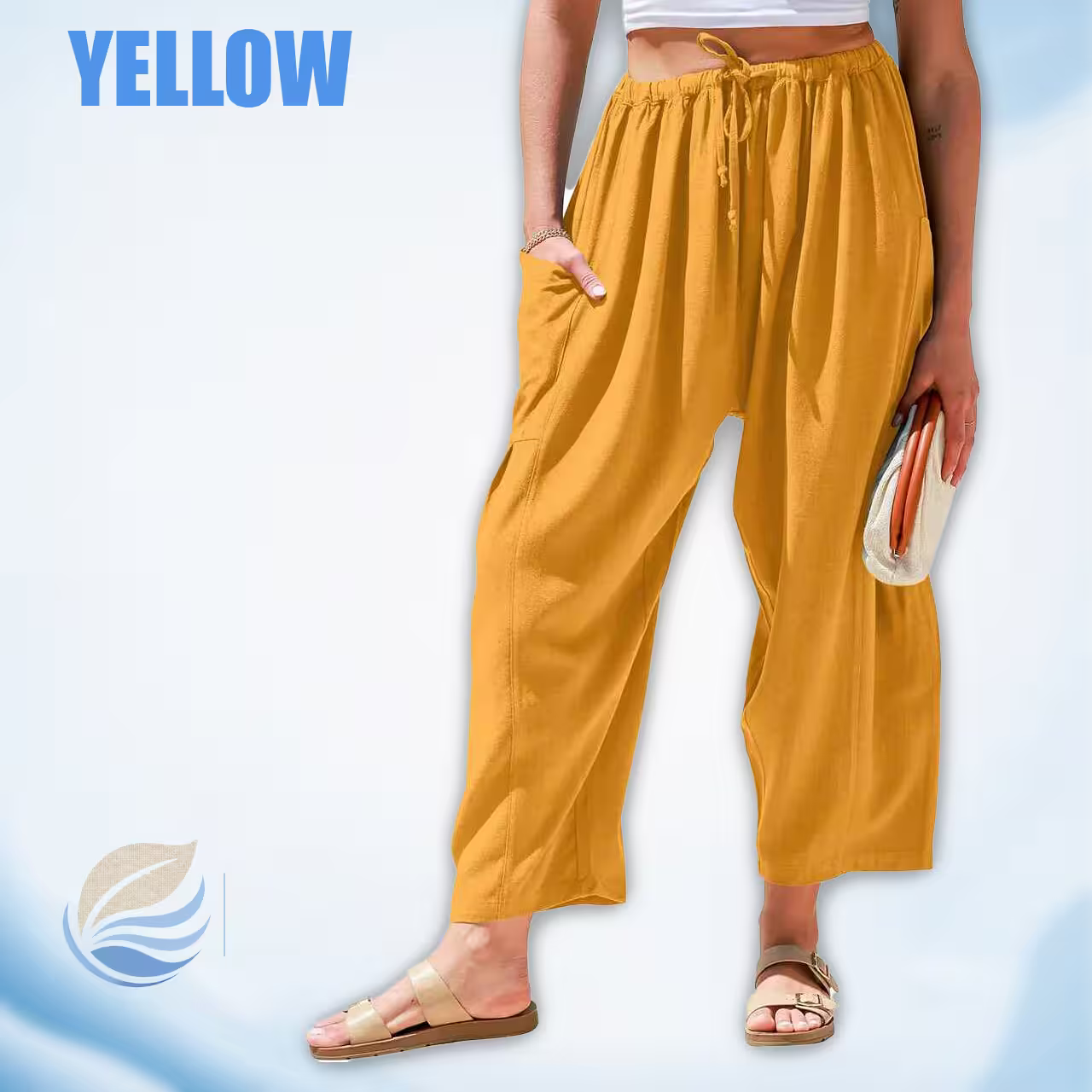BreezyLinen - Women’s Relaxed Linen-Blend Palazzo Pants for Beach, Travel & Everyday Wear
