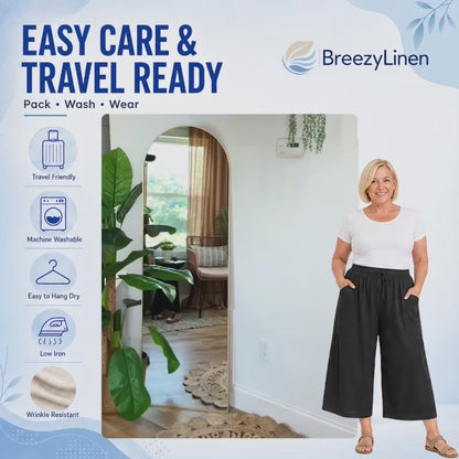 BreezyLinen Relaxed Linen-Blend Palazzo Pants
