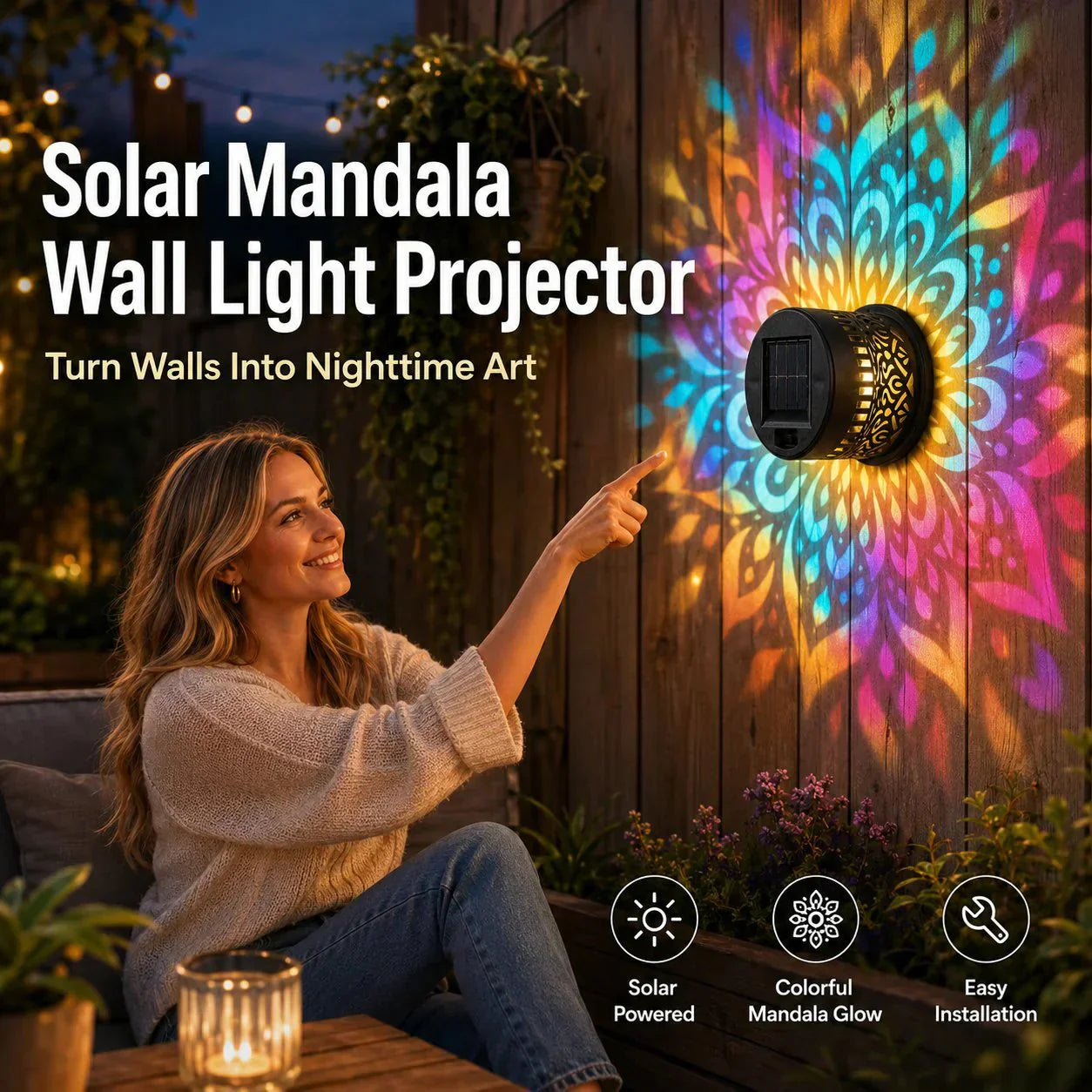 🌞Solar Mandala Light🌀 – Stunning Pattern Projection, 2-in-1 Floor & Wall Design & IP65 Waterproof Auto On/Off 🌿
