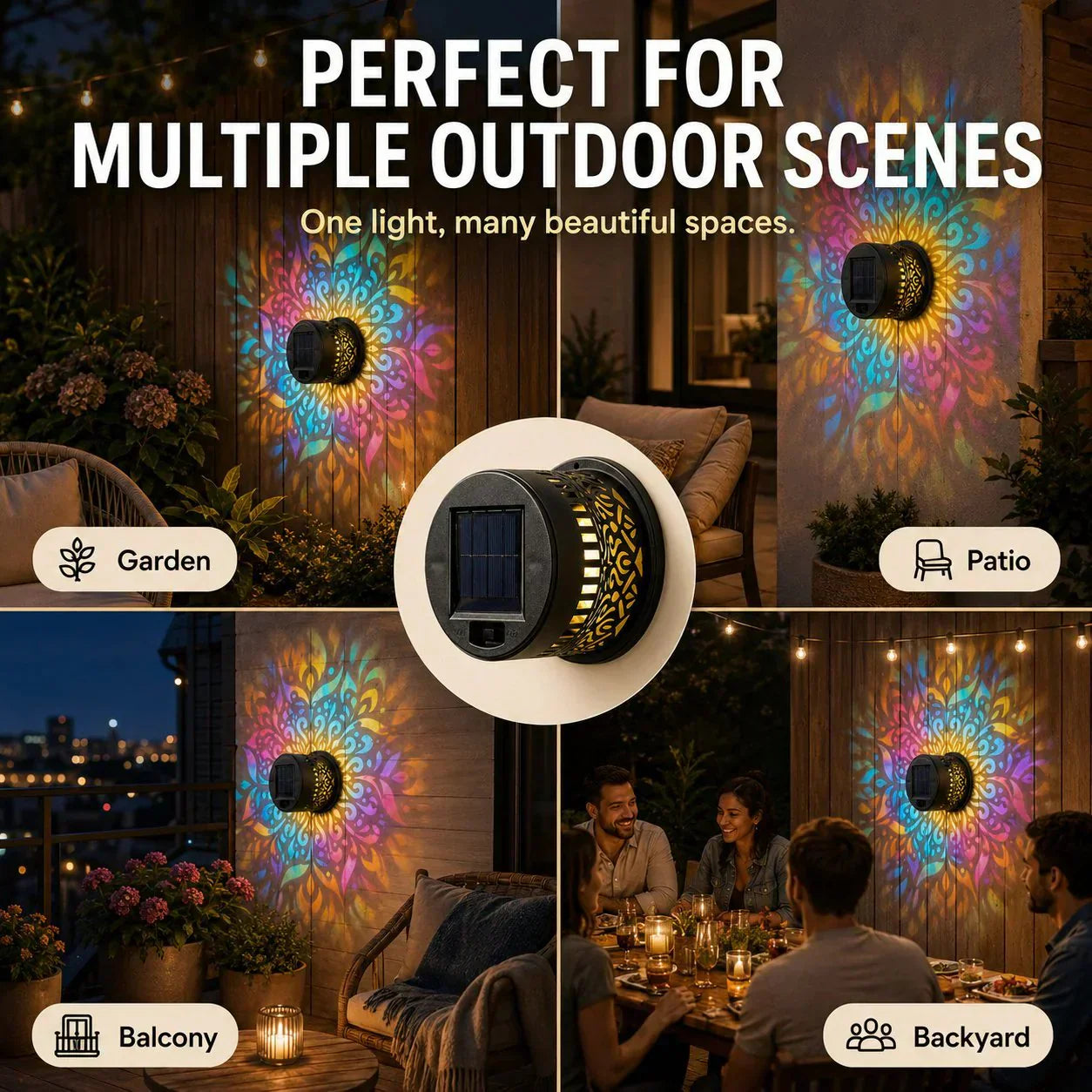 🌞Solar Mandala Light🌀 – Stunning Pattern Projection, 2-in-1 Floor & Wall Design & IP65 Waterproof Auto On/Off 🌿