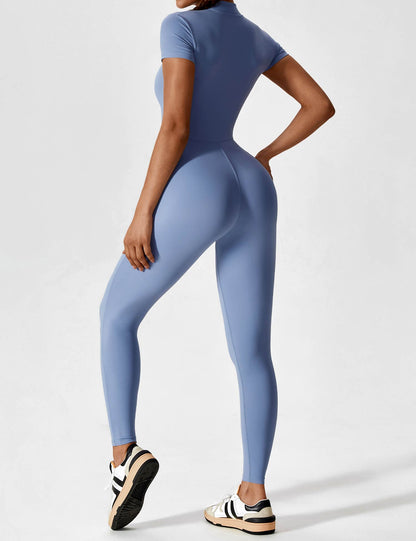 Short Sleeve Zipper Jumpsuit