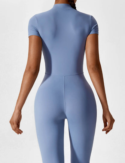 Short Sleeve Zipper Jumpsuit